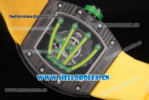 Richard Mille RM 59-01 Miyota 9015 Automatic PVD Case with Skeleton Dial Dot/Arabic Numeral Markers and Yellow Rubber Strap - Click Image to Close